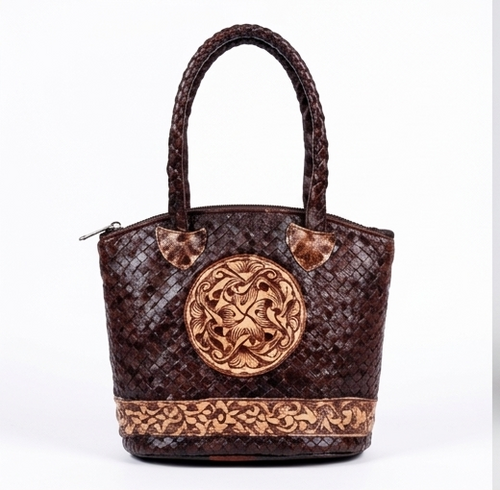 Handcrafted Mandala Embossed Leather Tote Bag