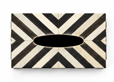 Geometric Bone Inlay Tissue Box Cover – Black & Ivory Chevron Design