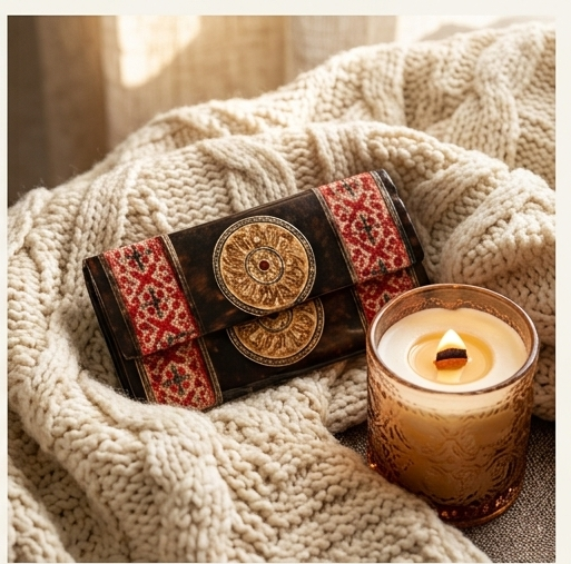 Artisan Embossed Mandala Leather Clutch Wallet
