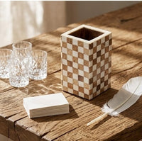 Checkered Wood & Mother-of-Pearl Pen Holder