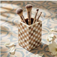 Checkered Wood & Mother-of-Pearl Pen Holder