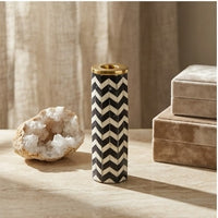 Chevron Marble & Brass Candle Stand (Tall Pillar)