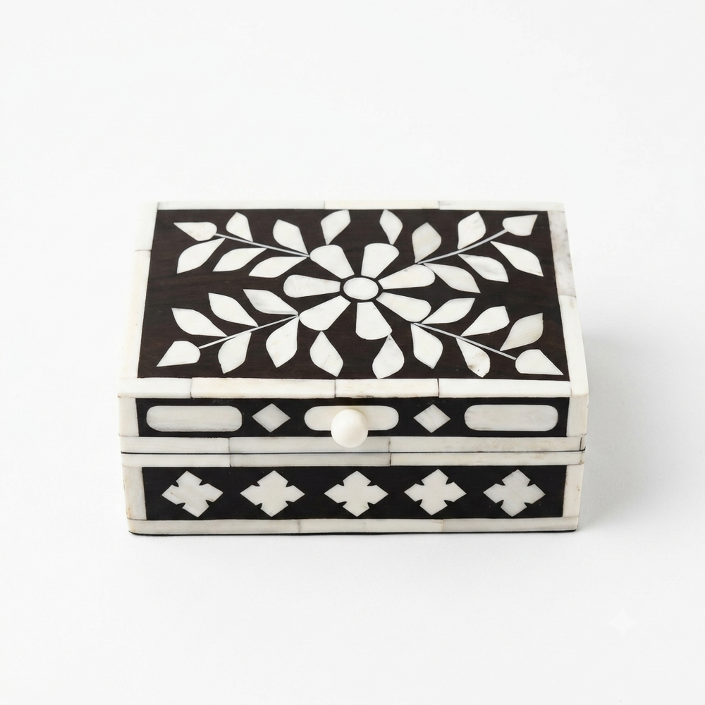 Floral Inlay Wooden Jewelry Storage Box