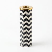 Chevron Marble & Brass Candle Stand (Tall Pillar)
