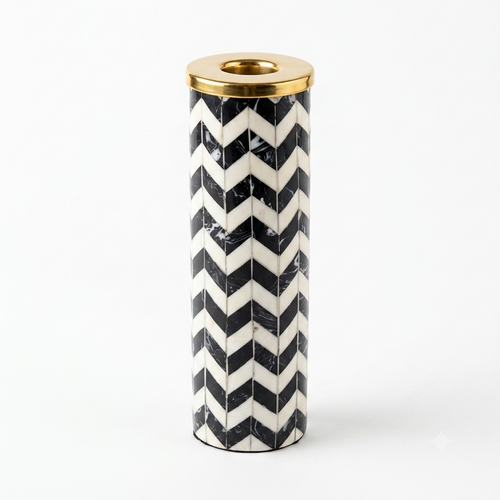 Chevron Marble & Brass Candle Stand (Tall Pillar)