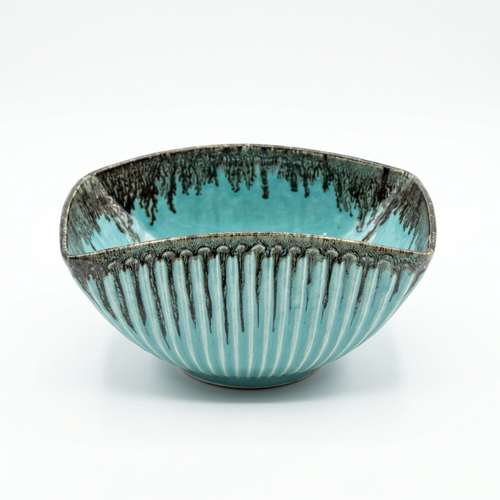 Handcrafted Turquoise Glazed Ceramic Bowl – Textured Decorative & Serving Bowl