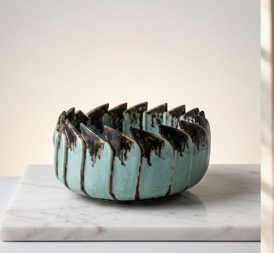 Aqua Petal Edge Handcrafted Ceramic Bowl