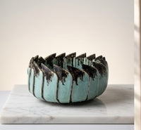 Aqua Petal Edge Handcrafted Ceramic Bowl