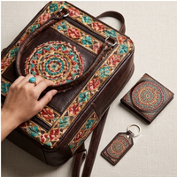 Handcrafted Mandala Art Leather Tote Bag