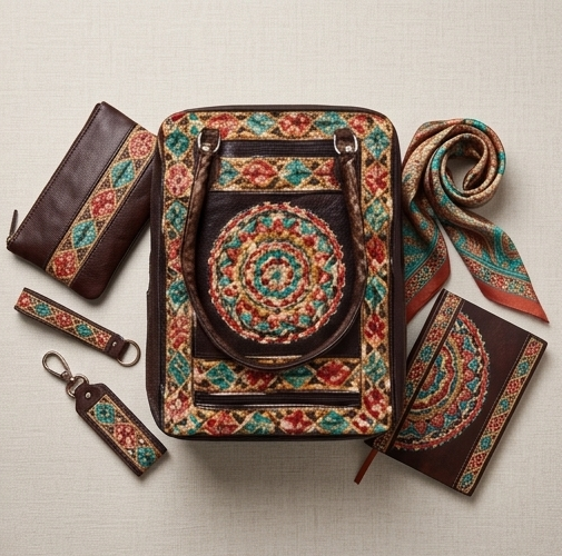 Handcrafted Mandala Art Leather Tote Bag