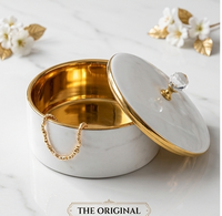 Handcrafted White Resin Decorative Storage Box with Gold Interior