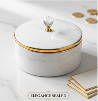 Handcrafted White Resin Decorative Storage Box with Gold Interior