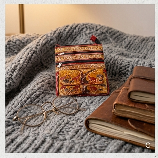 Artisanal Elephant Motif Tooled Leather Crossbody Bag