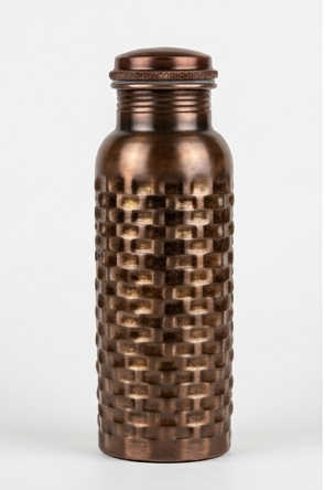 Antique Basketweave Hammered Pure Copper Flask