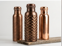 Antique Basketweave Hammered Pure Copper Flask