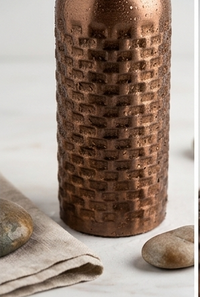 Antique Basketweave Hammered Pure Copper Flask