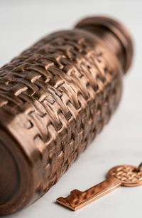 Antique Basketweave Hammered Pure Copper Flask