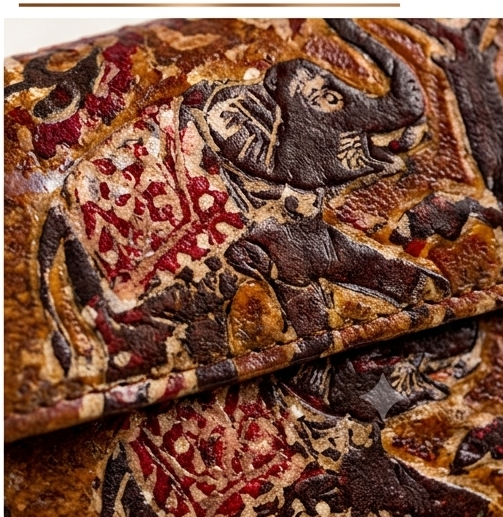 Elephant Motif Tooled Leather Wallet