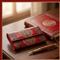 Artisan Embossed Floral Mandala Leather Clutch Wallet