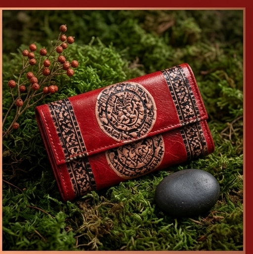 Artisan Embossed Floral Mandala Leather Clutch Wallet