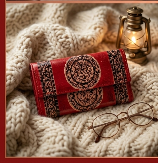 Artisan Embossed Floral Mandala Leather Clutch Wallet