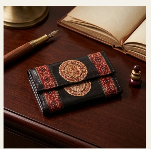 Artisan Embossed Mandala Leather Clutch Wallet