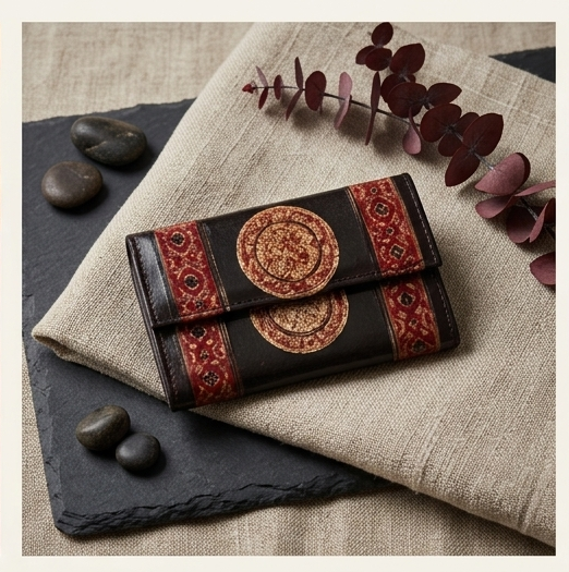Artisan Embossed Mandala Leather Clutch Wallet