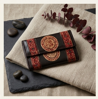 Artisan Embossed Mandala Leather Clutch Wallet
