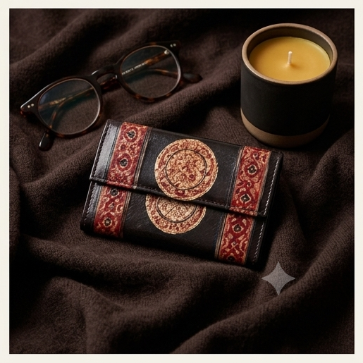 Artisan Embossed Mandala Leather Clutch Wallet
