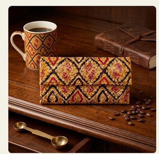 Artisan Hand-Painted Paisley Pattern Leather Clutch Wallet