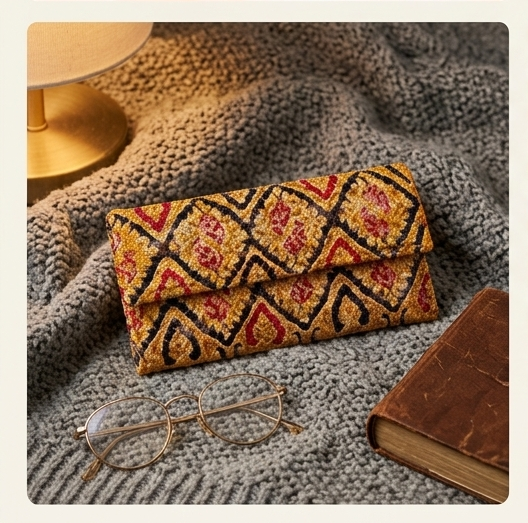 Artisan Hand-Painted Paisley Pattern Leather Clutch Wallet