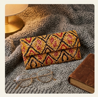Artisan Hand-Painted Paisley Pattern Leather Clutch Wallet