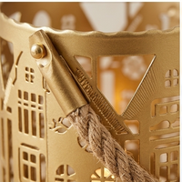 Nordic Village Gilded Laser-Cut Metal Candle Lantern with Rope Handle