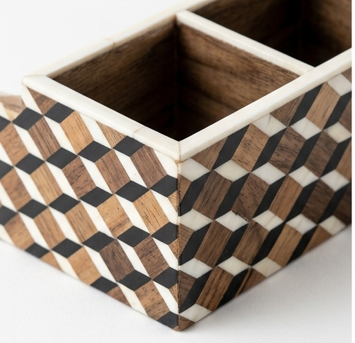 Metro Geometric Marquetry 3-Compartment Desk Organizer