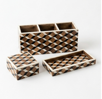 Metro Geometric Marquetry 3-Compartment Desk Organizer