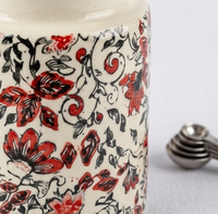 Handcrafted Floral Ceramic Storage Jar with Wooden Lid