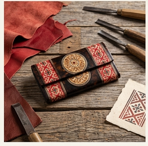 Artisan Embossed Mandala Leather Clutch Wallet