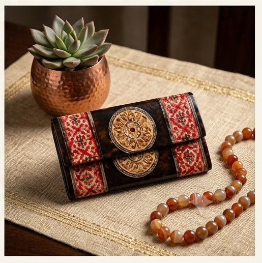 Artisan Embossed Mandala Leather Clutch Wallet