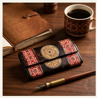 Artisan Embossed Mandala Leather Clutch Wallet