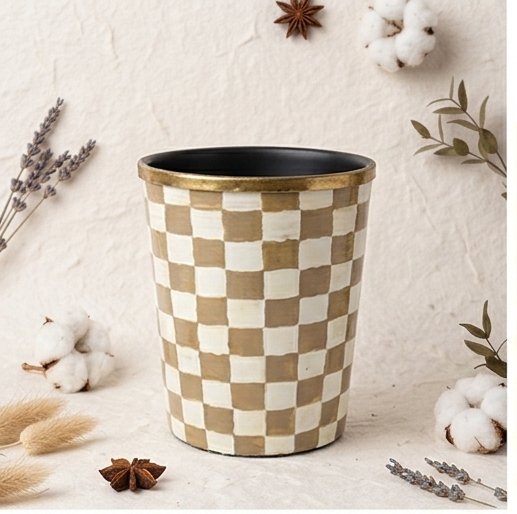 Checkerboard Mother-of-Pearl Wastebasket