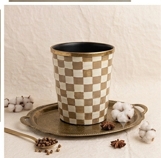Checkerboard Mother-of-Pearl Wastebasket