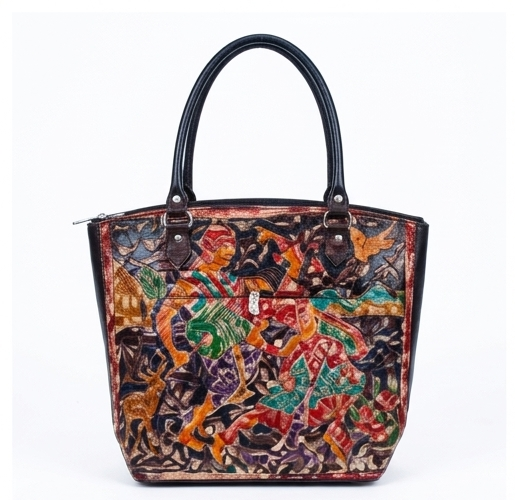 Handcrafted Tribal Art Leather Tote Bag