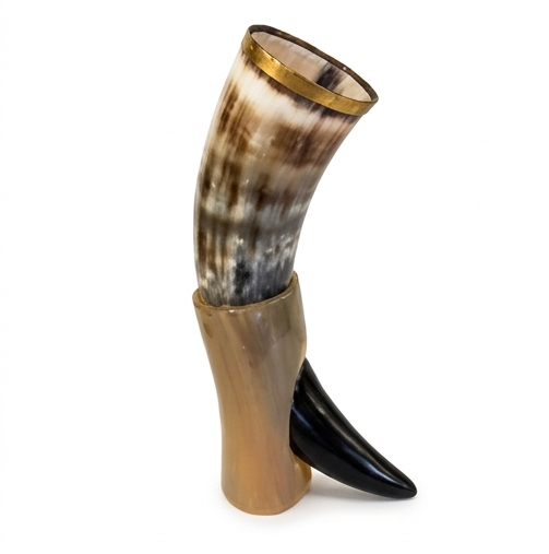 Artisan Natural Horn Drinking Vessel with Stand