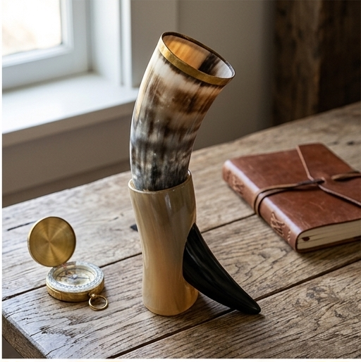 Artisan Natural Horn Drinking Vessel with Stand