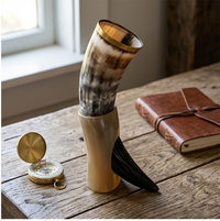 Artisan Natural Horn Drinking Vessel with Stand