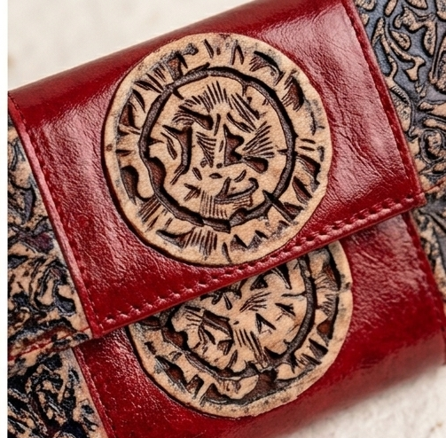 Mandala-Tooled Leather Wallet