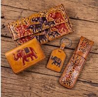 Artisan Hand-Carved Traditional Folk Art Leather Clutch Wallet