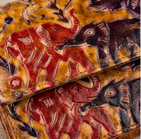 Artisan Hand-Carved Traditional Folk Art Leather Clutch Wallet