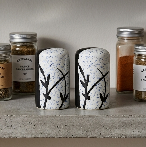 Hand-Painted Monochrome Botanical Salt Shaker