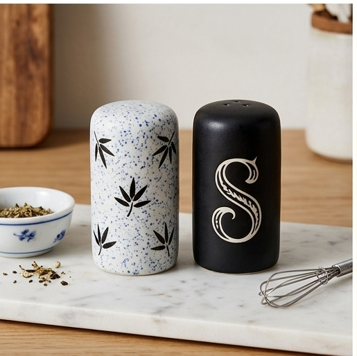 Hand-Painted Monochrome Botanical Salt Shaker